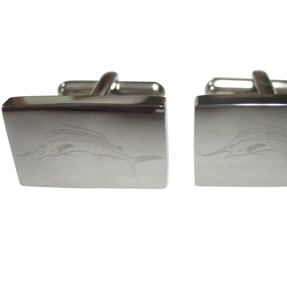 Silver Toned Etched Rectangular Etched Sailfish M… - image 1